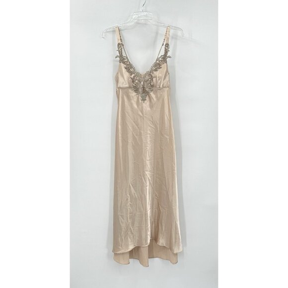 FLORA NIKROOZ slip nightie satin embroidered sleep lingerie negligee nude S - Picture 2 of 11